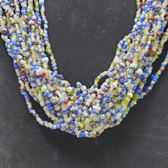 Signature multi color blue clear seed bead multi strand necklace 20 strand - Picture 2 of 6